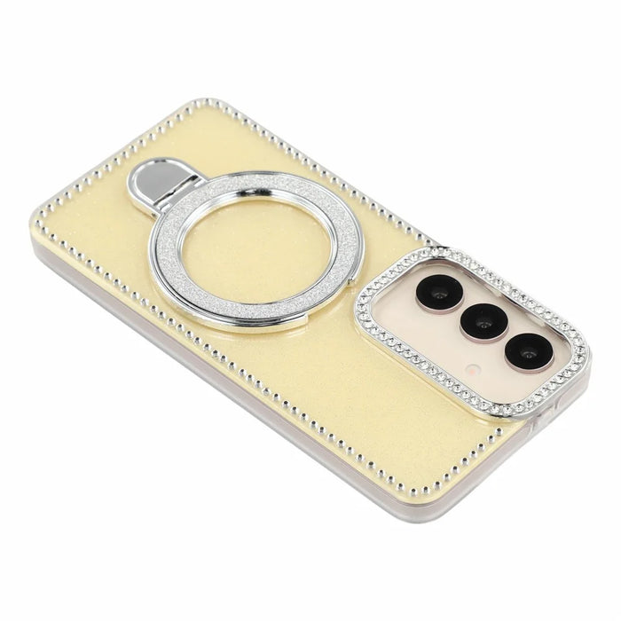 For Samsung Galaxy S26 Case Kickstand Rhinestone Edge Glitter Back TPU + PC IMD Phone Cover - Glitter Light Yellow - 7