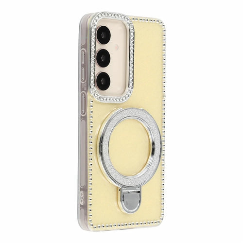 For Samsung Galaxy S26+ Case Kickstand Rhinestone Edge Glitter Back TPU + PC IMD Phone Cover - Glitter Light Yellow - 1