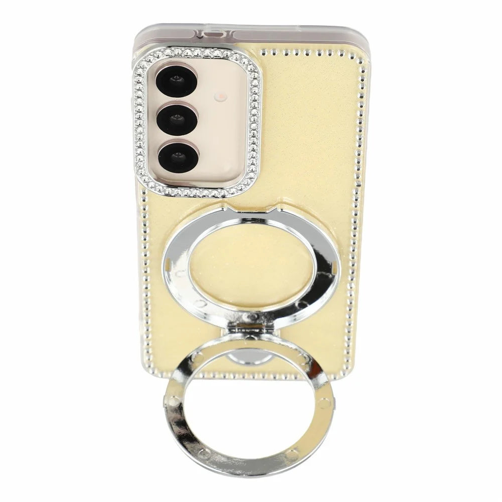For Samsung Galaxy S26+ Case Kickstand Rhinestone Edge Glitter Back TPU + PC IMD Phone Cover - Glitter Light Yellow - 4