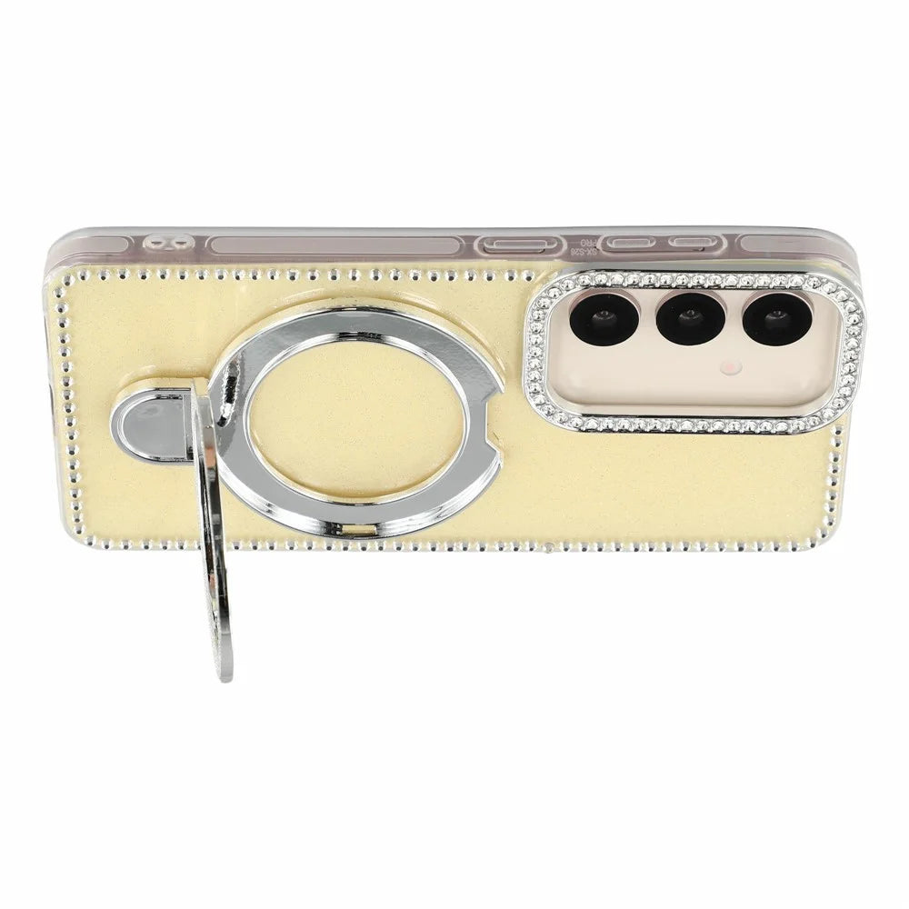 For Samsung Galaxy S26+ Case Kickstand Rhinestone Edge Glitter Back TPU + PC IMD Phone Cover - Glitter Light Yellow - 5