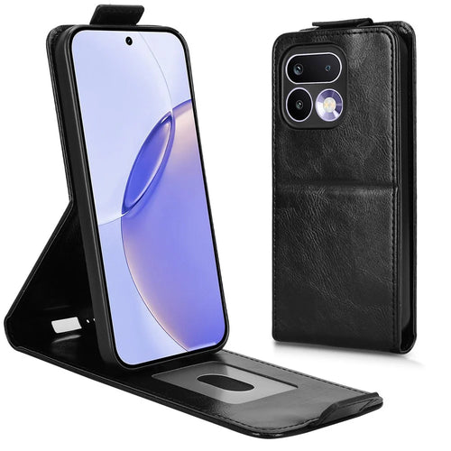 For Realme 16 Pro 5G Stand Case Magnetic Clasp Vertical Flip Leather Phone Cover with Card Holder - Black - 1
