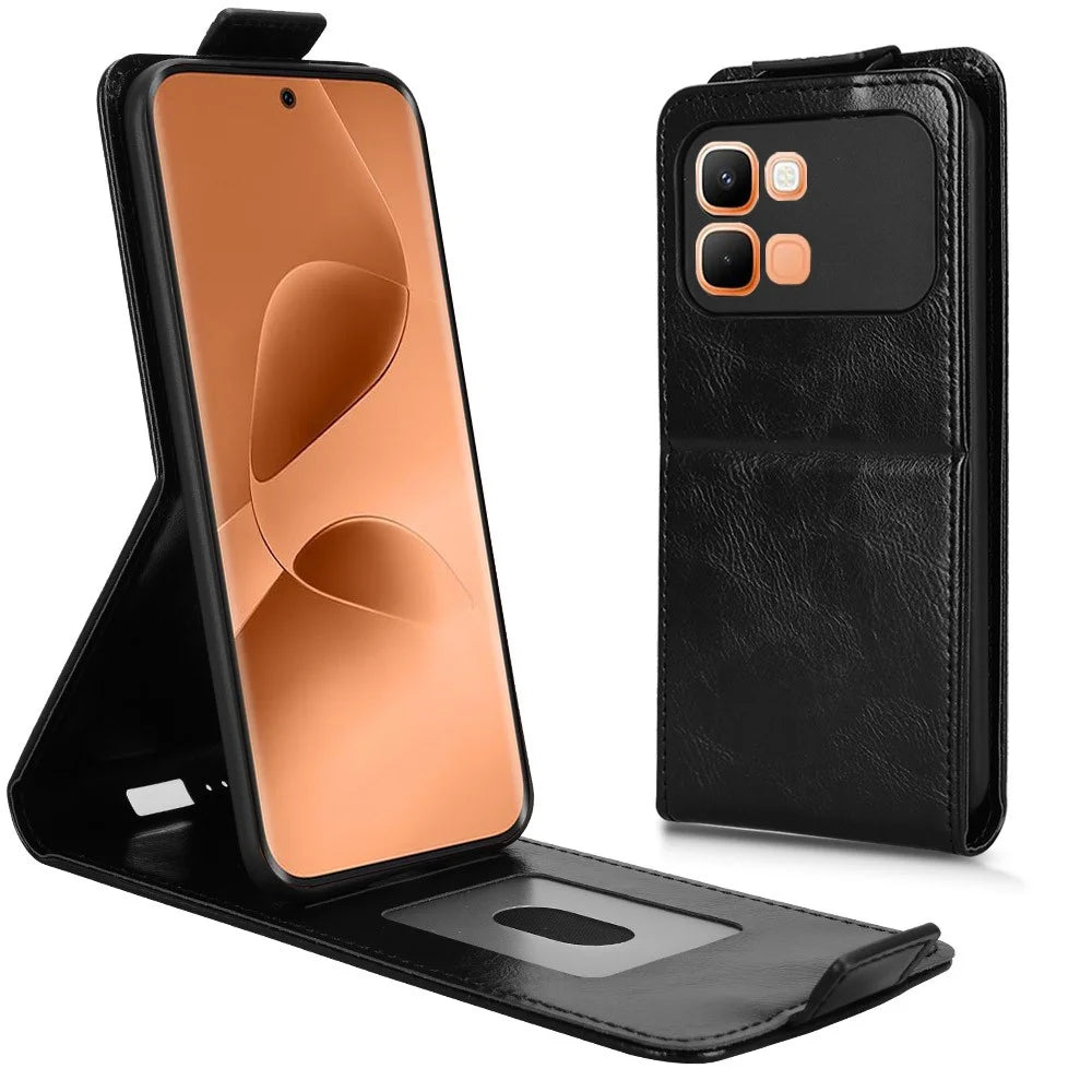 For Infinix Note Edge 5G Stand Case Magnetic Clasp Vertical Flip Leather Phone Cover with Card Holder - Black - 1