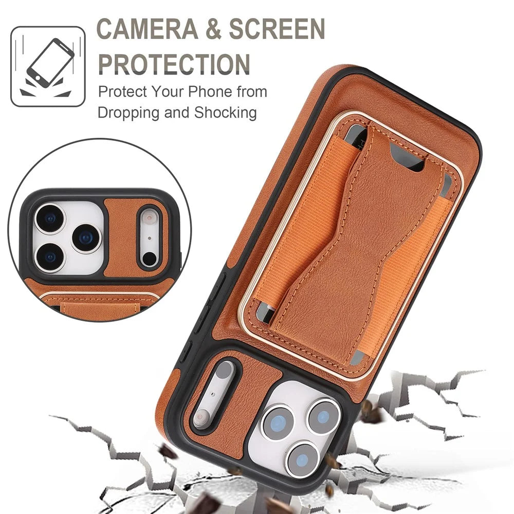 For iPhone 17 Pro Max Magnetic Case with Detachable Card Holder Kickstand TPU + PU Back Cover Compatible with MagSafe - Brown - 6