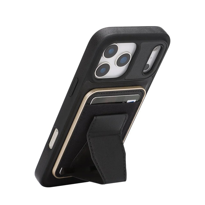 For iPhone 17 Pro Magnetic Case with Detachable Card Holder Kickstand TPU + PU Back Cover Compatible with MagSafe - Black - 2