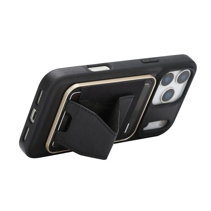 For iPhone 17 Pro Magnetic Case with Detachable Card Holder Kickstand TPU + PU Back Cover Compatible with MagSafe - Black - 3