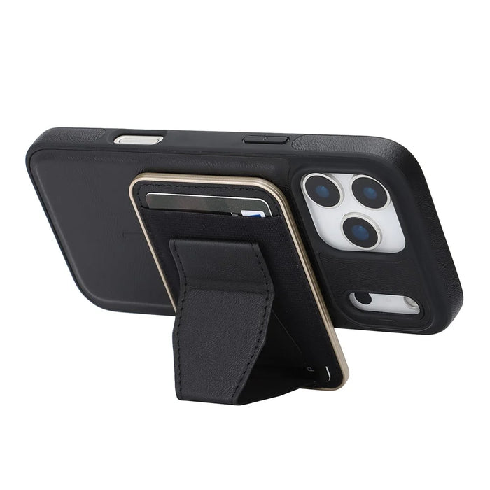 For iPhone 17 Pro Magnetic Case with Detachable Card Holder Kickstand TPU + PU Back Cover Compatible with MagSafe - Black - 4