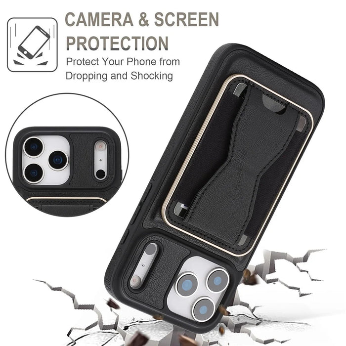 For iPhone 17 Pro Magnetic Case with Detachable Card Holder Kickstand TPU + PU Back Cover Compatible with MagSafe - Black - 5