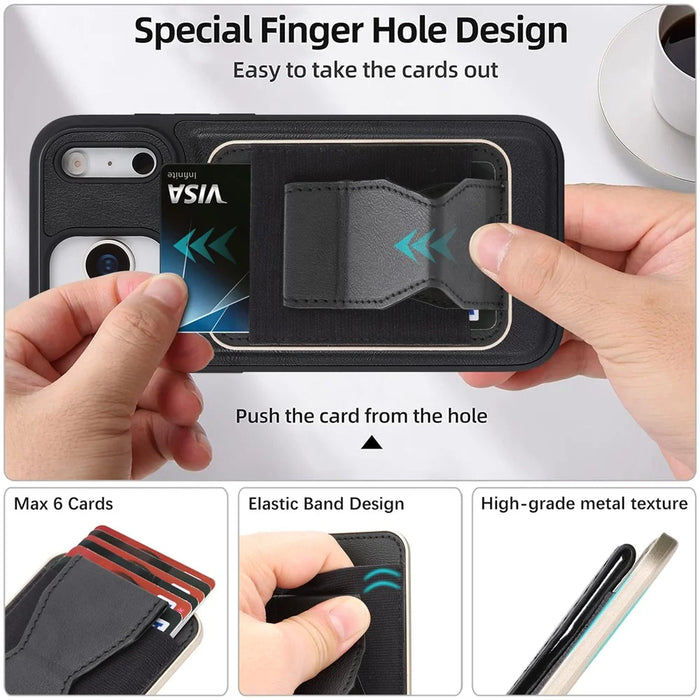 For iPhone 17 Pro Magnetic Case with Detachable Card Holder Kickstand TPU + PU Back Cover Compatible with MagSafe - Black - 7