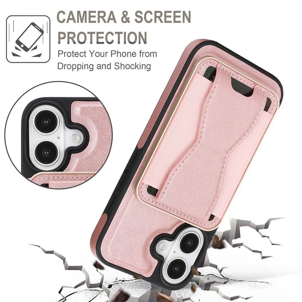For iPhone 17 Magnetic Case with Detachable Card Holder Kickstand TPU + PU Back Cover Compatible with MagSafe - Pink - 5