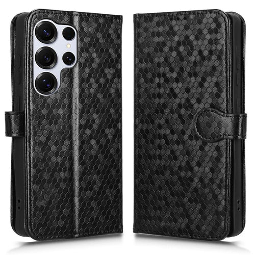 For Samsung Galaxy S26 Ultra Wallet Case Dot Pattern Imprint PU Leather Phone Cover with Wrist Strap - Black - 1