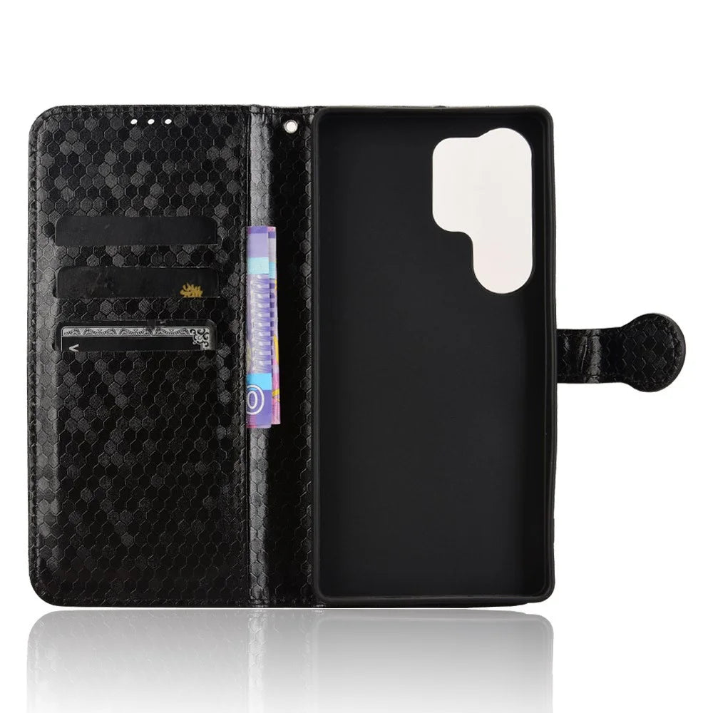 For Samsung Galaxy S26 Ultra Wallet Case Dot Pattern Imprint PU Leather Phone Cover with Wrist Strap - Black - 2