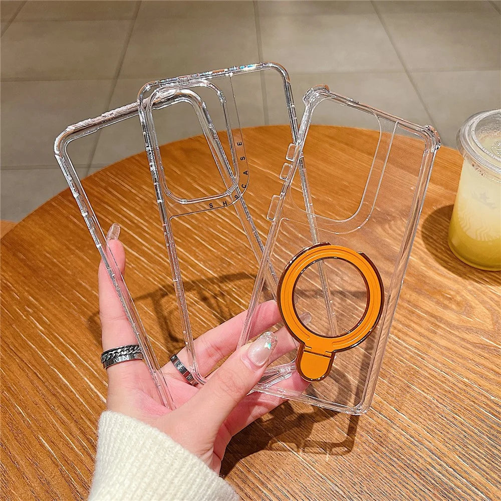 For Samsung Galaxy S26 Ultra Magnetic Case Kickstand Shockproof PC + TPU Clear Phone Cover - Orange - 2