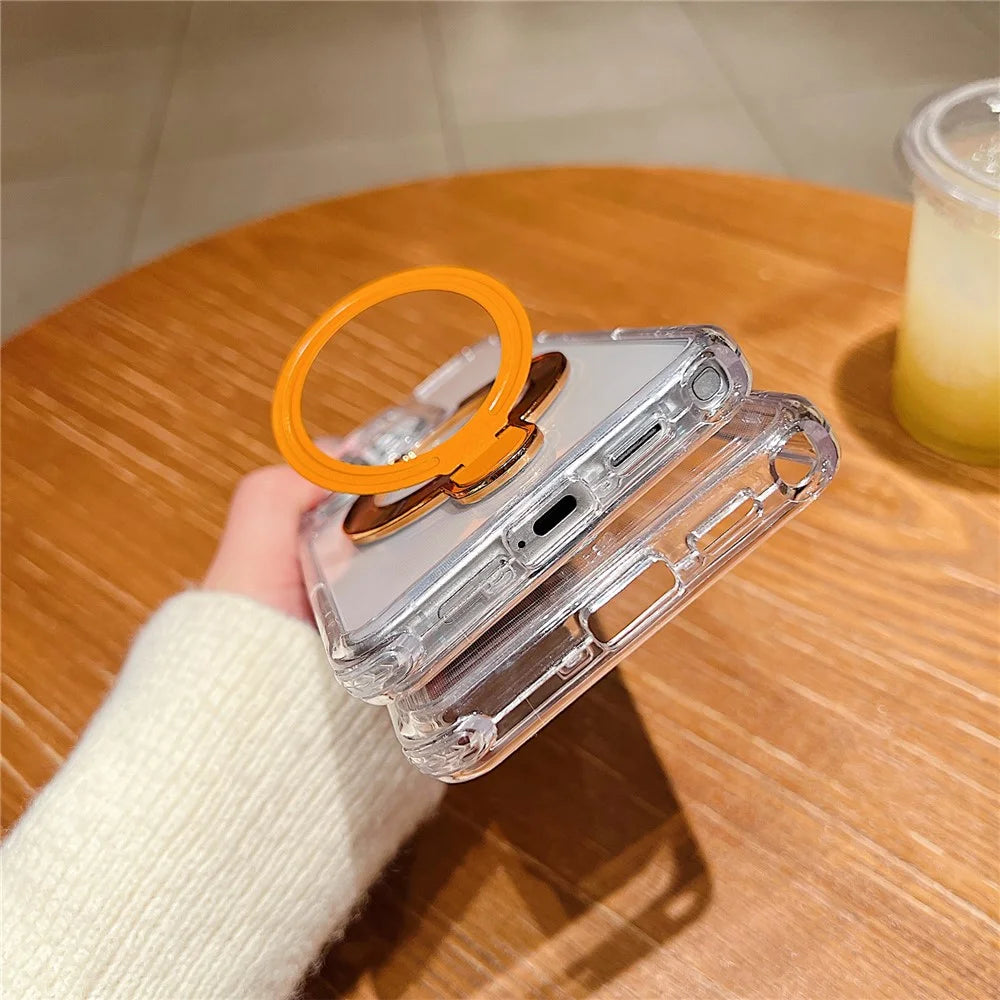 For Samsung Galaxy S26 Ultra Magnetic Case Kickstand Shockproof PC + TPU Clear Phone Cover - Orange - 6