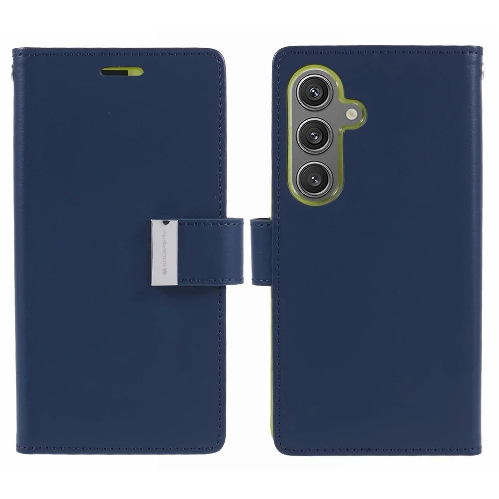 MERCURY GOOSPERY For Samsung Galaxy S26 Wallet Case Protective Leather Folio Phone Cover - Dark Blue - 1