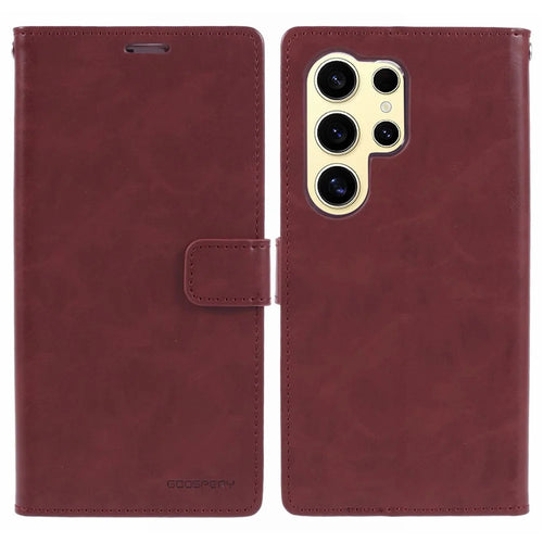 MERCURY GOOSPERY Blue Moon For Samsung Galaxy S26 Ultra Case Stand Full Protection Leather Phone Cover - Wine Red - 1
