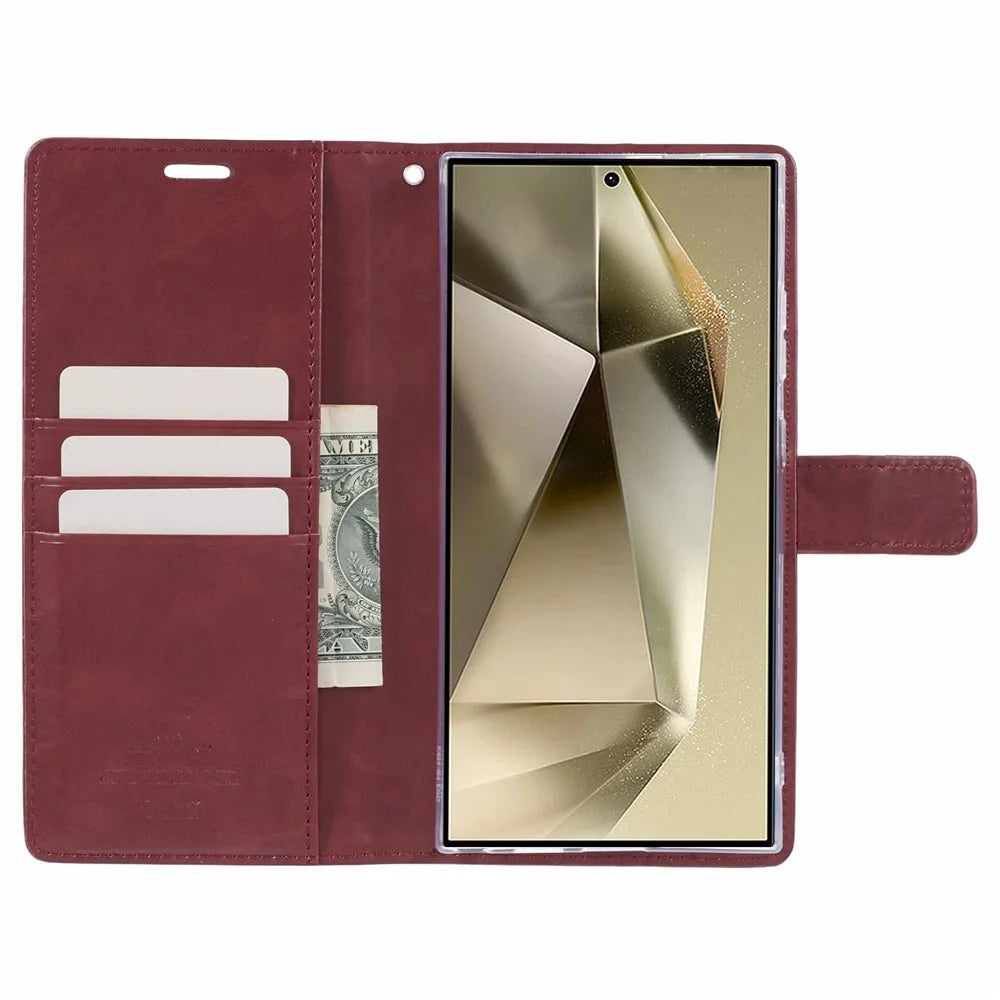 MERCURY GOOSPERY Blue Moon For Samsung Galaxy S26 Ultra Case Stand Full Protection Leather Phone Cover - Wine Red - 2