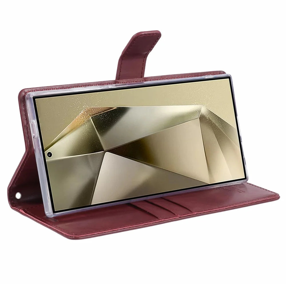 MERCURY GOOSPERY Blue Moon For Samsung Galaxy S26 Ultra Case Stand Full Protection Leather Phone Cover - Wine Red - 4