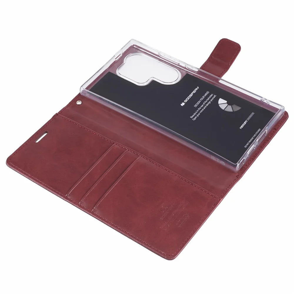 MERCURY GOOSPERY Blue Moon For Samsung Galaxy S26 Ultra Case Stand Full Protection Leather Phone Cover - Wine Red - 5