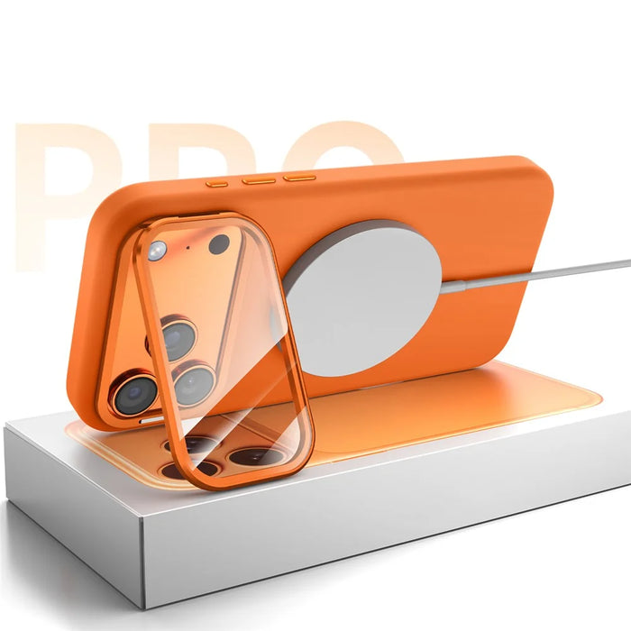 Magnetic Case for iPhone 18 Pro / 17 Pro  /  16 Pro Liquid Silicone Mobile Cover with Lens Protector Kickstand Compatible with MagSafe - Orange - 6