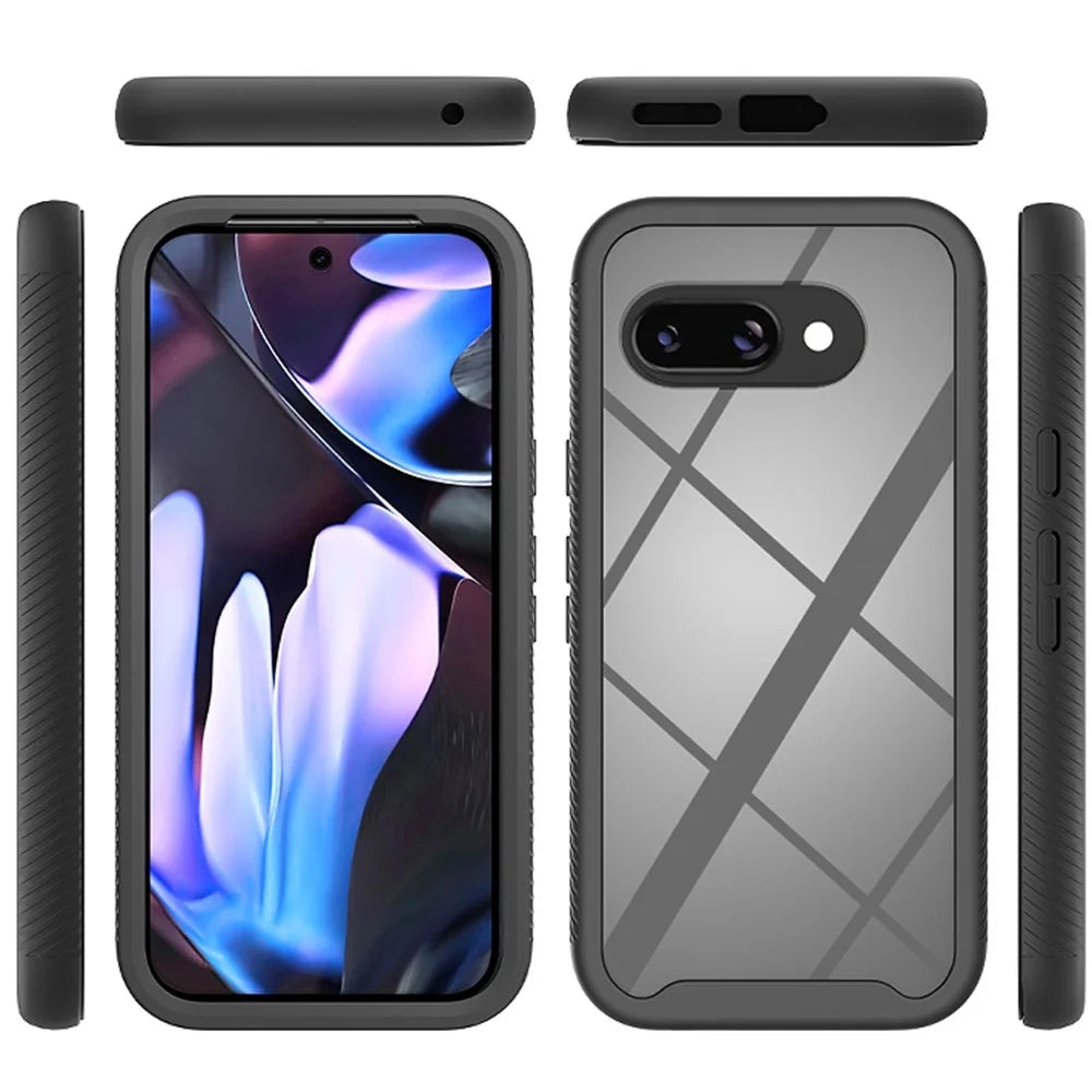 For Google Pixel 10a Clear Case PC + TPU Phone Back Cover with PET Screen Film - Black - 2