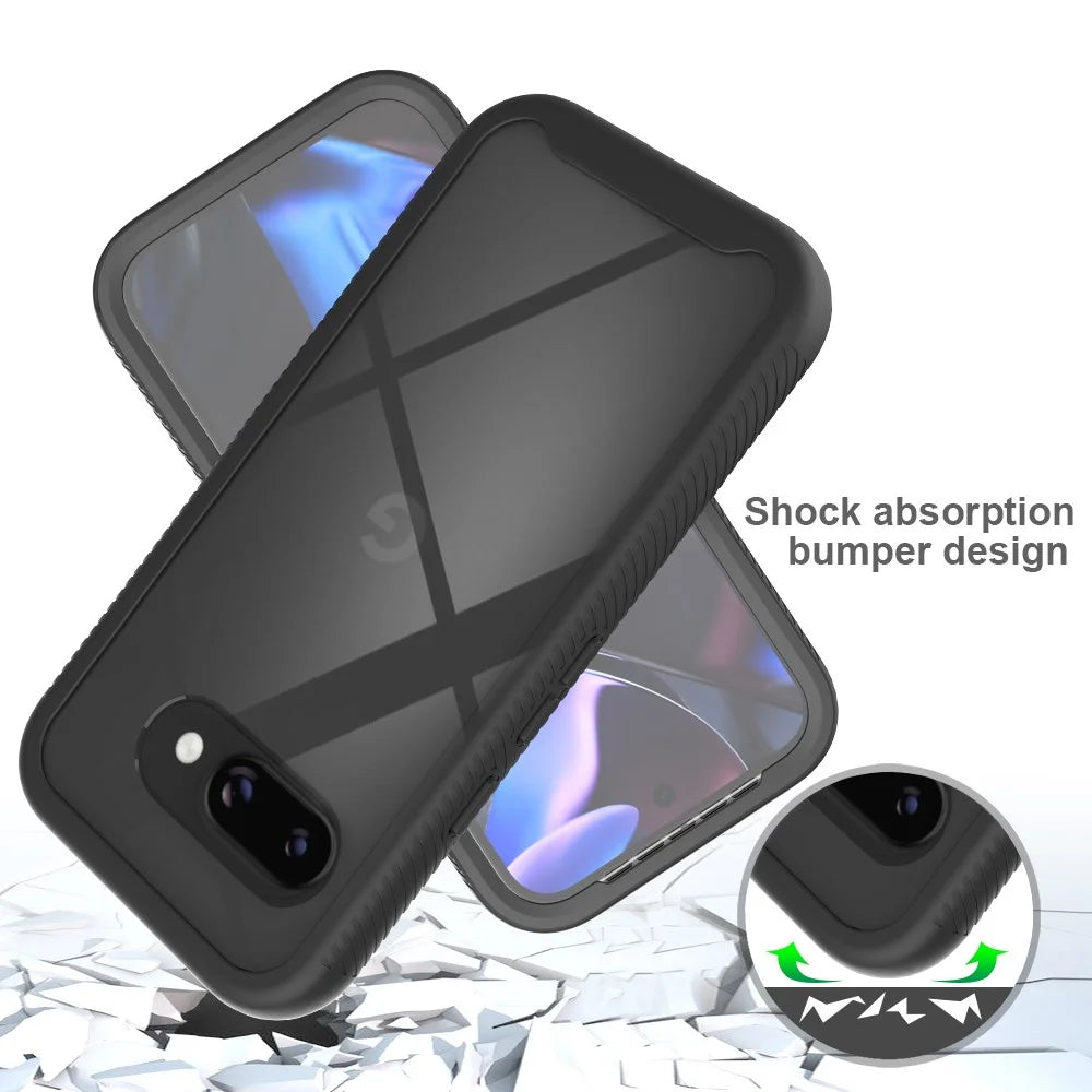 For Google Pixel 10a Clear Case PC + TPU Phone Back Cover with PET Screen Film - Black - 5