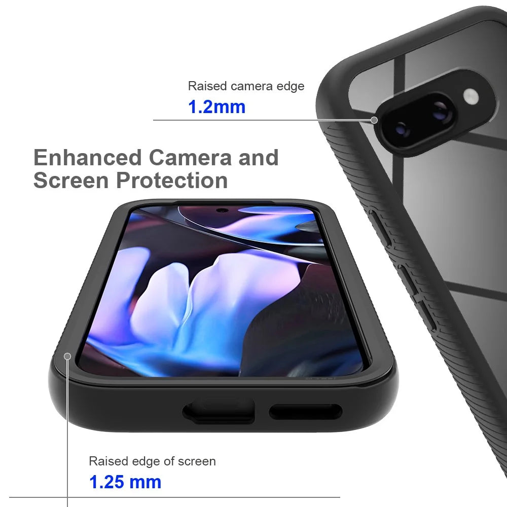 For Google Pixel 10a Clear Case PC + TPU Phone Back Cover with PET Screen Film - Black - 6