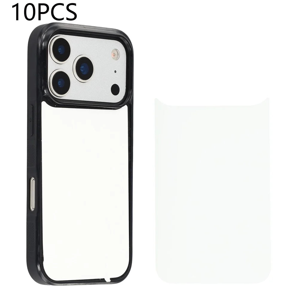 10Pcs for iPhone 17 Pro Case TPU + PC Heat Transfer Printing DIY Phone Cover with Glossy PET Film - White - 1