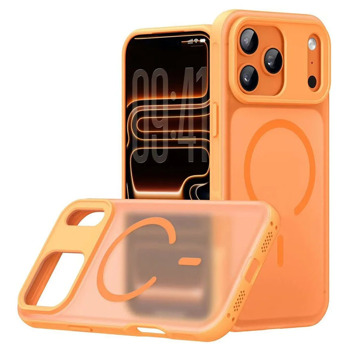 For iPhone 17 Pro Max Magnetic Case Anti-fingerprint Soft-touch Shockproof  TPU + PC Cover - Orange - 1
