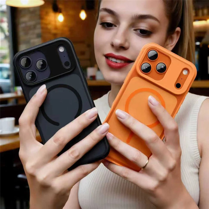 For iPhone 17 Pro Max Magnetic Case Anti-fingerprint Soft-touch Shockproof  TPU + PC Cover - Orange - 6