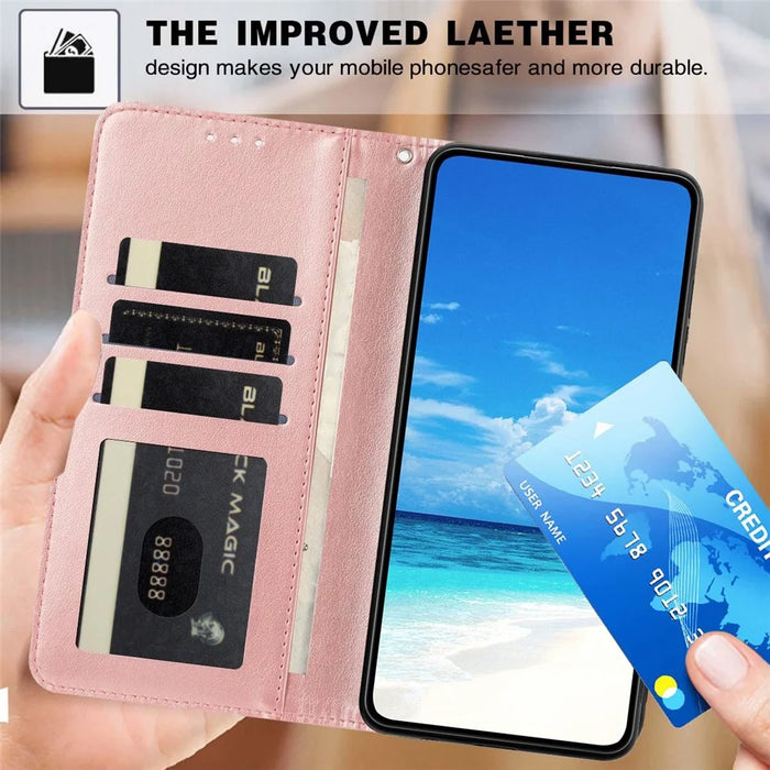 Wallet Case For iPhone 17e  /  16e Imprint Floral PU Leather Stand Flip Phone Cover with Wrist Strap - Rose Gold - 4