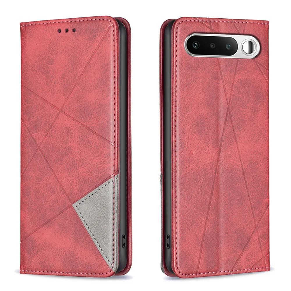 For Realme 16 5G Case Card Slots Geometry Imprint Leather Phone Cover - Red - 1