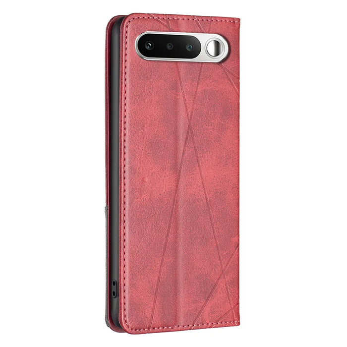 For Realme 16 5G Case Card Slots Geometry Imprint Leather Phone Cover - Red - 3