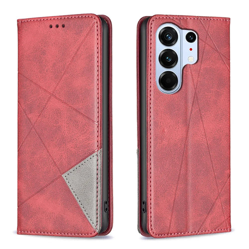 For TECNO Camon 50 Pro 4G Case Card Slots Geometry Imprint Leather Phone Cover - Red - 1