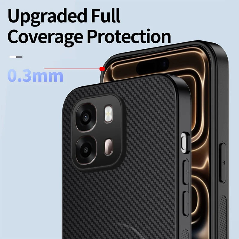 WANLONFENG For Oppo A6x 4G / Oppo A6x 5G QT1 Series Magnetic Case with 2Pcs Tempered Glass Films Kickstand Carbon Fiber Texture PC TPU Phone Cover - Black - 5