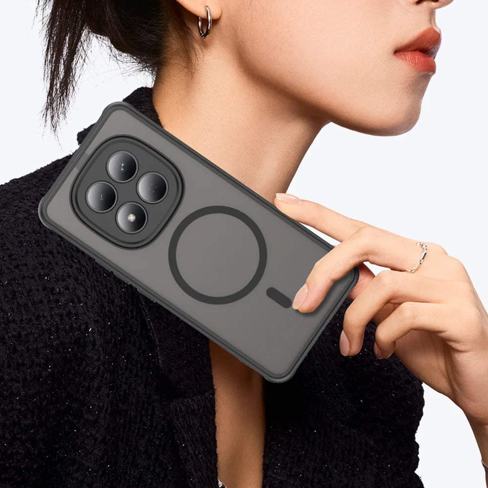 WANLONFENG For Xiaomi Redmi Note 15 4G (Global) FD Series Magnetic Case with Screen Film Skin Touch TPU + PC Phone Back Cover - Black - 4