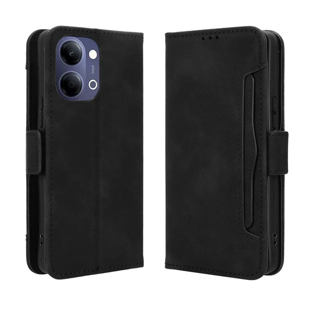For vivo Y21 5G (2026) / vivo Y05 4G Leather Case Phone Wallet Cover with Multiple Card Slots - Black - 1
