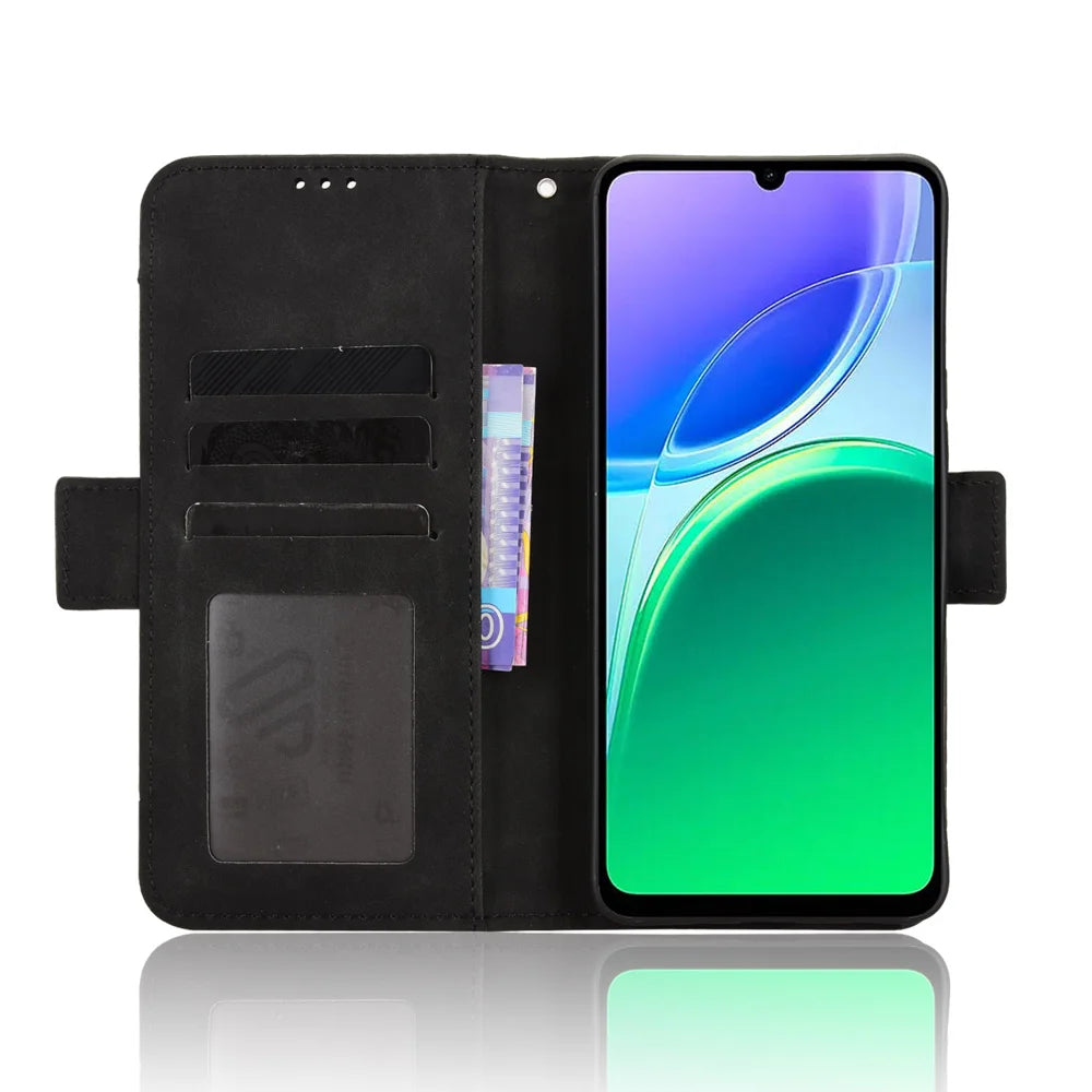 For vivo Y21 5G (2026) / vivo Y05 4G Leather Case Phone Wallet Cover with Multiple Card Slots - Black - 5