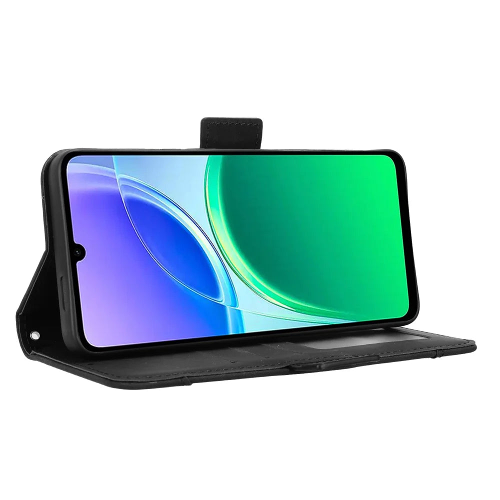 For vivo Y21 5G (2026) / vivo Y05 4G Leather Case Phone Wallet Cover with Multiple Card Slots - Black - 6