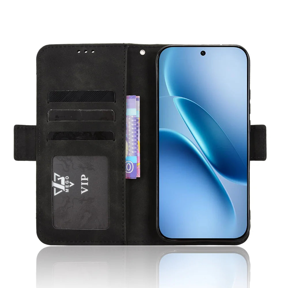 For vivo iQOO 15R / vivo iQOO Z11 Turbo 5G Leather Case Phone Wallet Cover with Multiple Card Slots - Black - 5