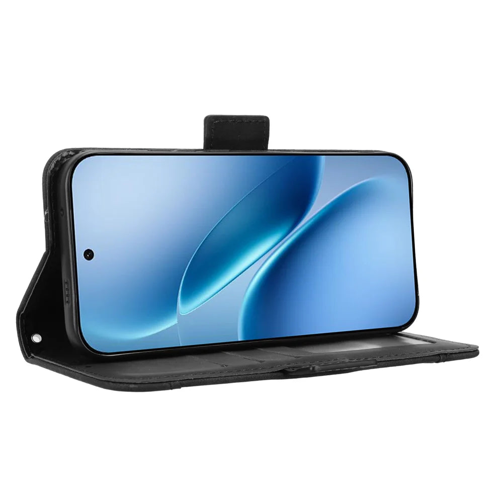 For vivo iQOO 15R / vivo iQOO Z11 Turbo 5G Leather Case Phone Wallet Cover with Multiple Card Slots - Black - 6