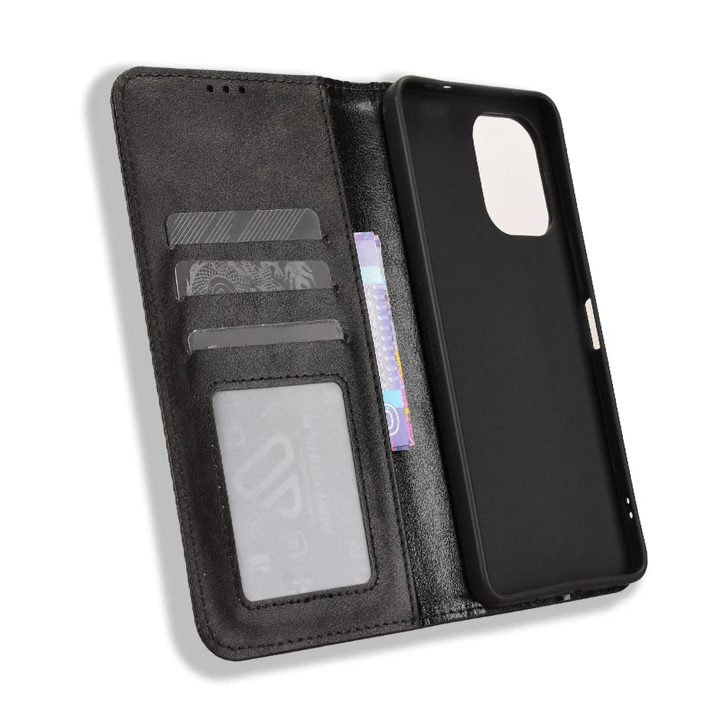 For vivo Y21 5G (2026) / vivo Y05 4G Leather Case Wallet Stand Retro Texture Phone Cover - Black - 5