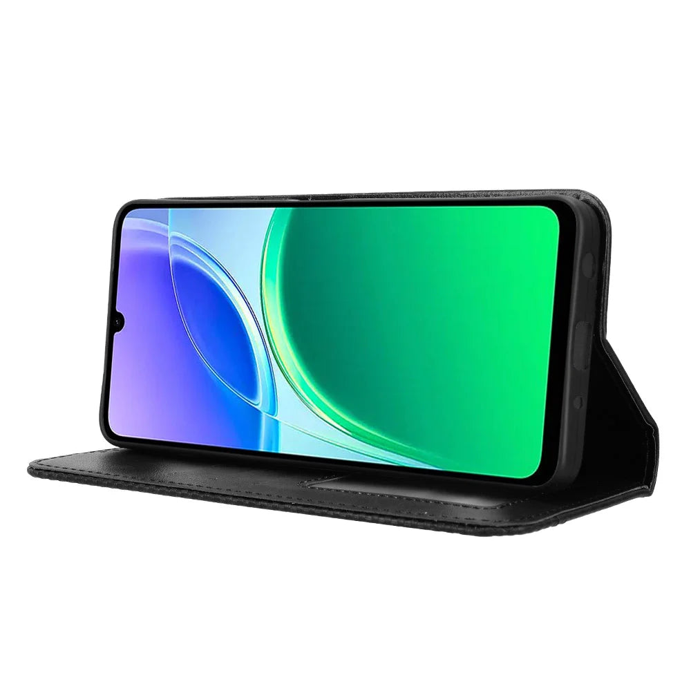 For vivo Y21 5G (2026) / vivo Y05 4G Leather Case Wallet Stand Retro Texture Phone Cover - Black - 7