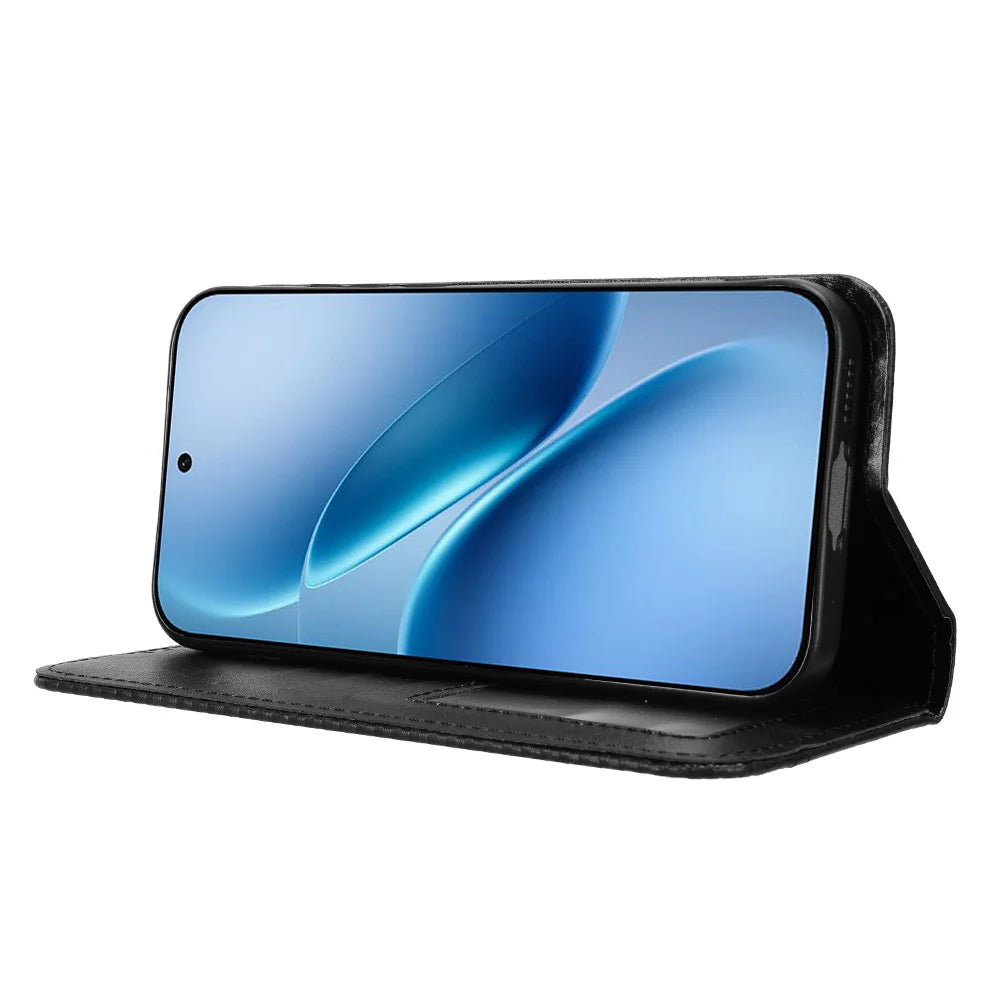 For vivo iQOO 15R / vivo iQOO Z11 Turbo 5G Leather Case Wallet Stand Retro Texture Phone Cover - Black - 7