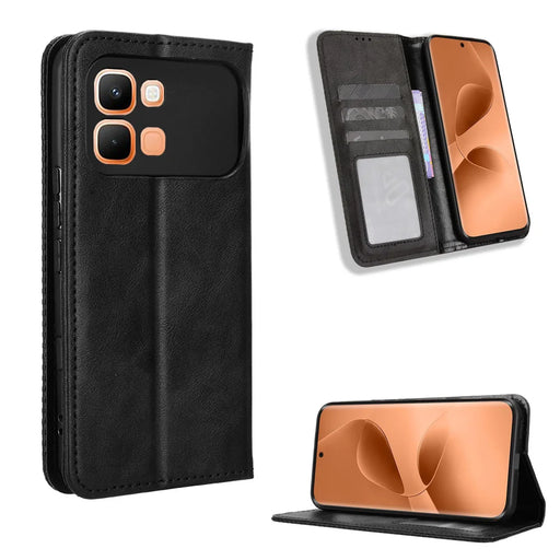 For Infinix Note Edge 5G Leather Case Wallet Stand Retro Texture Phone Cover - Black - 1