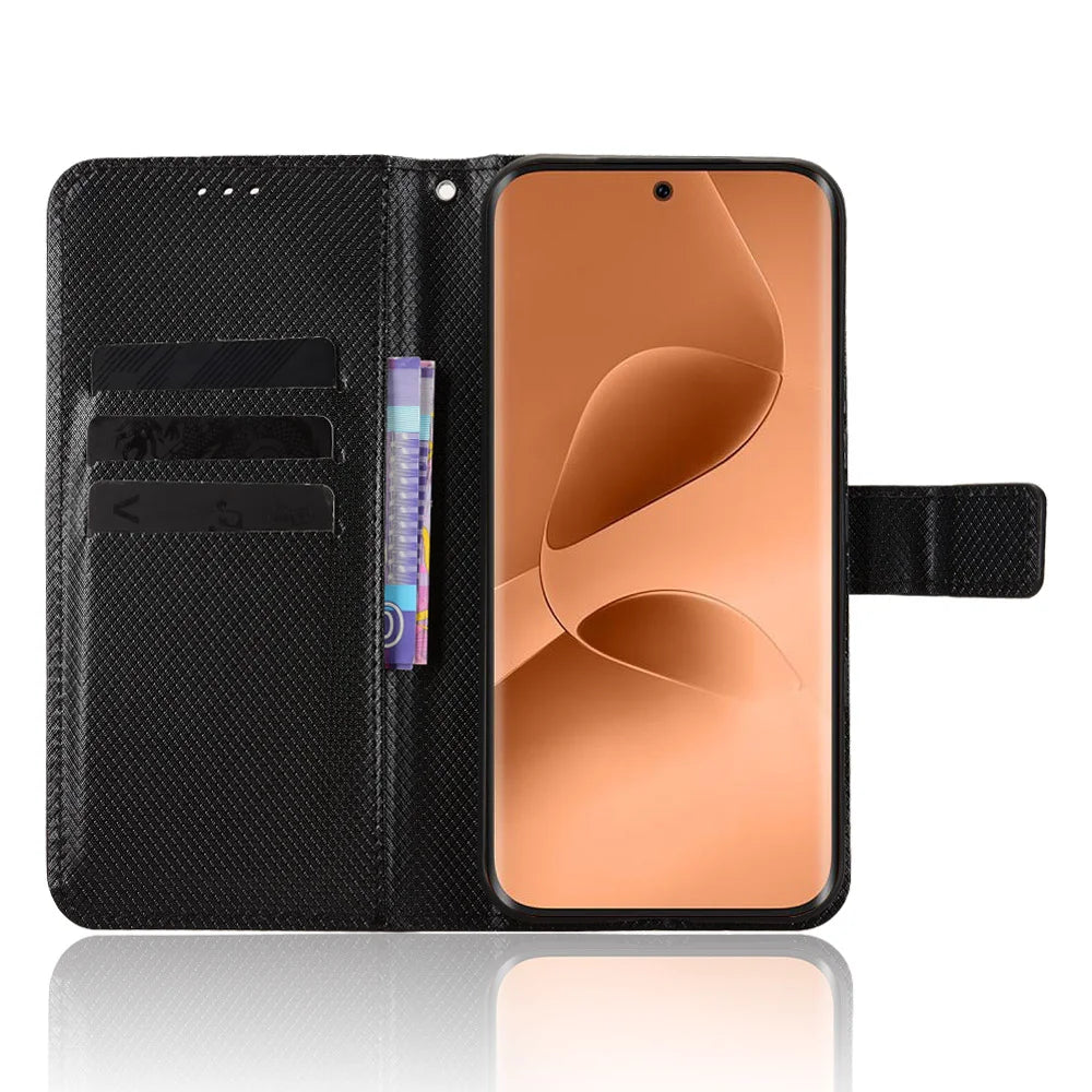 For Infinix Note Edge 5G Leather Wallet Case with Strap Diamond Texture Phone Cover - Black - 6