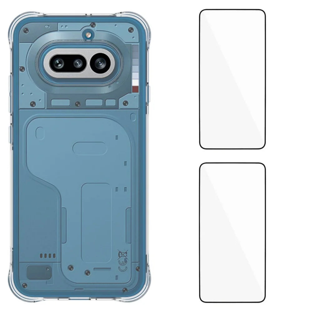 WANLONFENG For Nothing Phone (4a) WL2 Series TPU Case 2.0mm Phone Cover with 2Pcs Tempered Glass Films - Transparent - 1