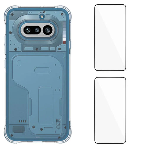 WANLONFENG For Nothing Phone (4a) WL2 Series TPU Case 2.0mm Phone Cover with 2Pcs Tempered Glass Films - Transparent - 1