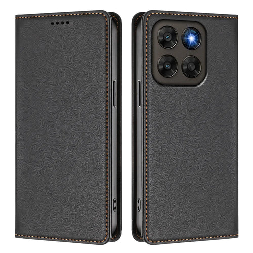 Leather Wallet Case For Motorola Moto G87 5G / G77 5G / G67 5G Magnetic Closure RFID Blocking Phone Cover - Black - 1