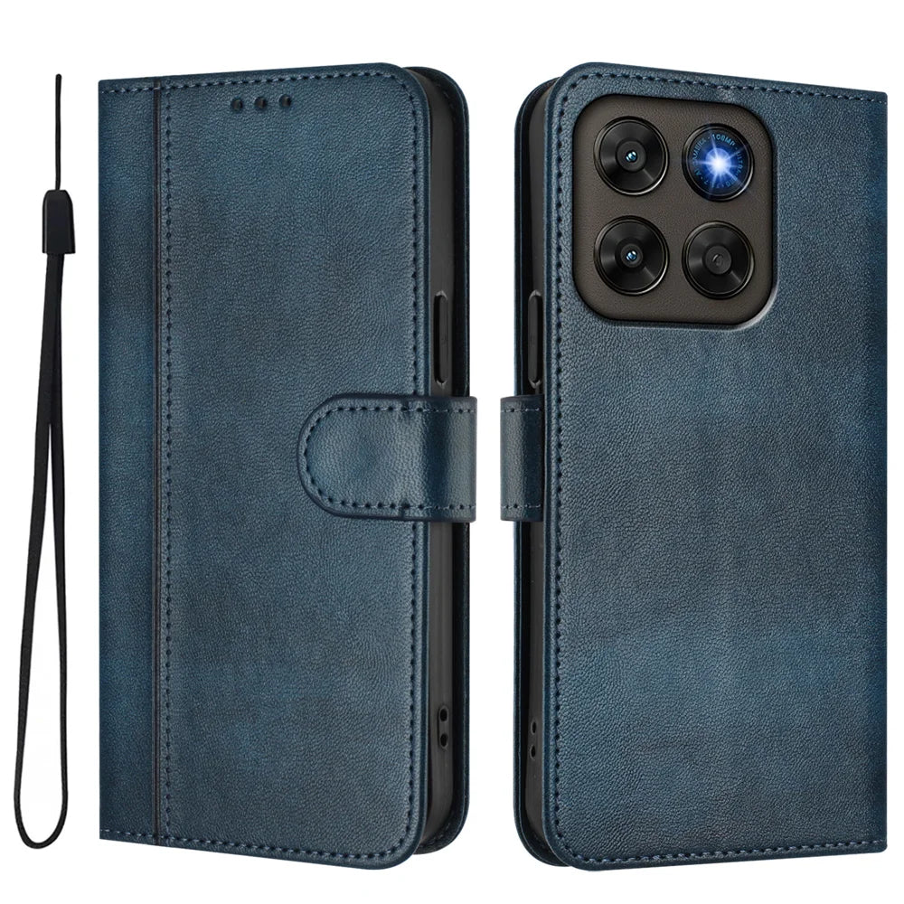 Wallet Stand Case For Motorola Moto G87 5G / G77 5G / G67 5G Retro Texture Leather Phone Cover with Lanyard - Blue - 1