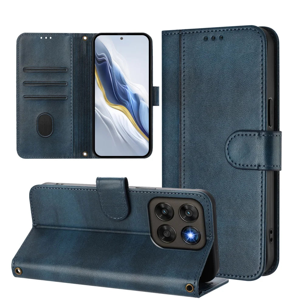 Wallet Stand Case For Motorola Moto G87 5G / G77 5G / G67 5G Retro Texture Leather Phone Cover with Lanyard - Blue - 3